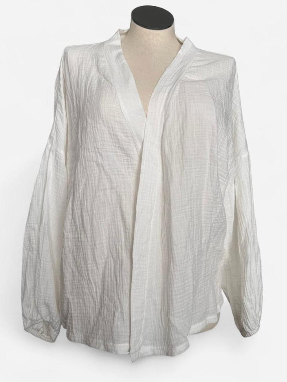 Commense White Cotton Linen Gauze Style Wrap Top